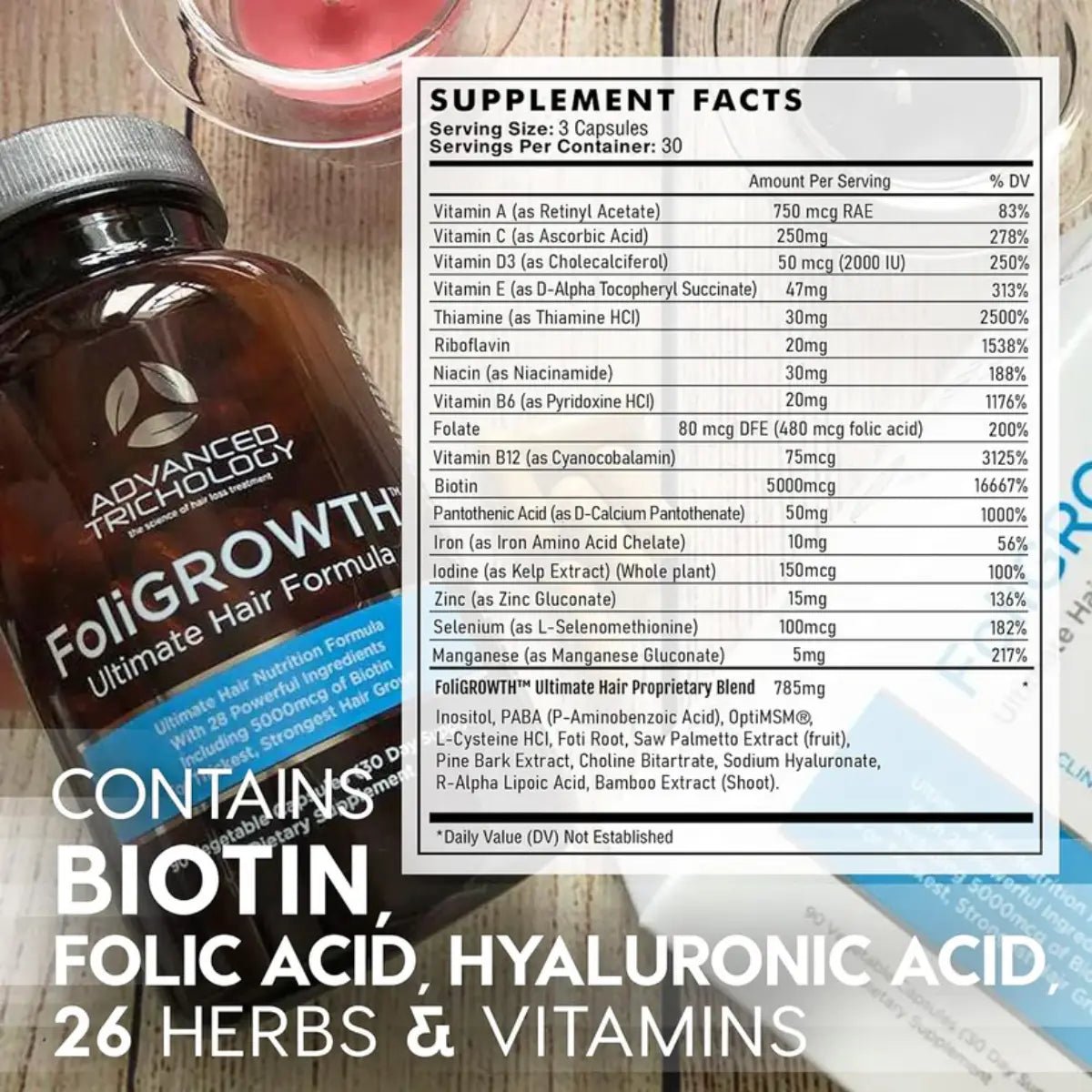 Advanced Trichology® FoliGrowth 90 Cápsulas | Crecimiento capilar - Hi Vitamins