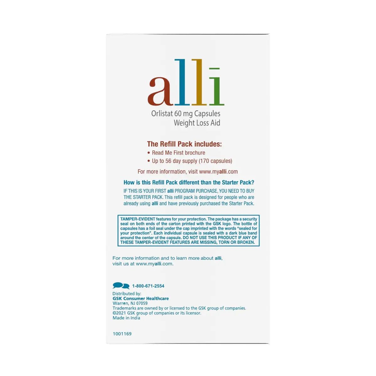 Alli Orlistat Ayuda para Bajar de Peso 60 mg 170 Cápsulas - Hi Vitamins
