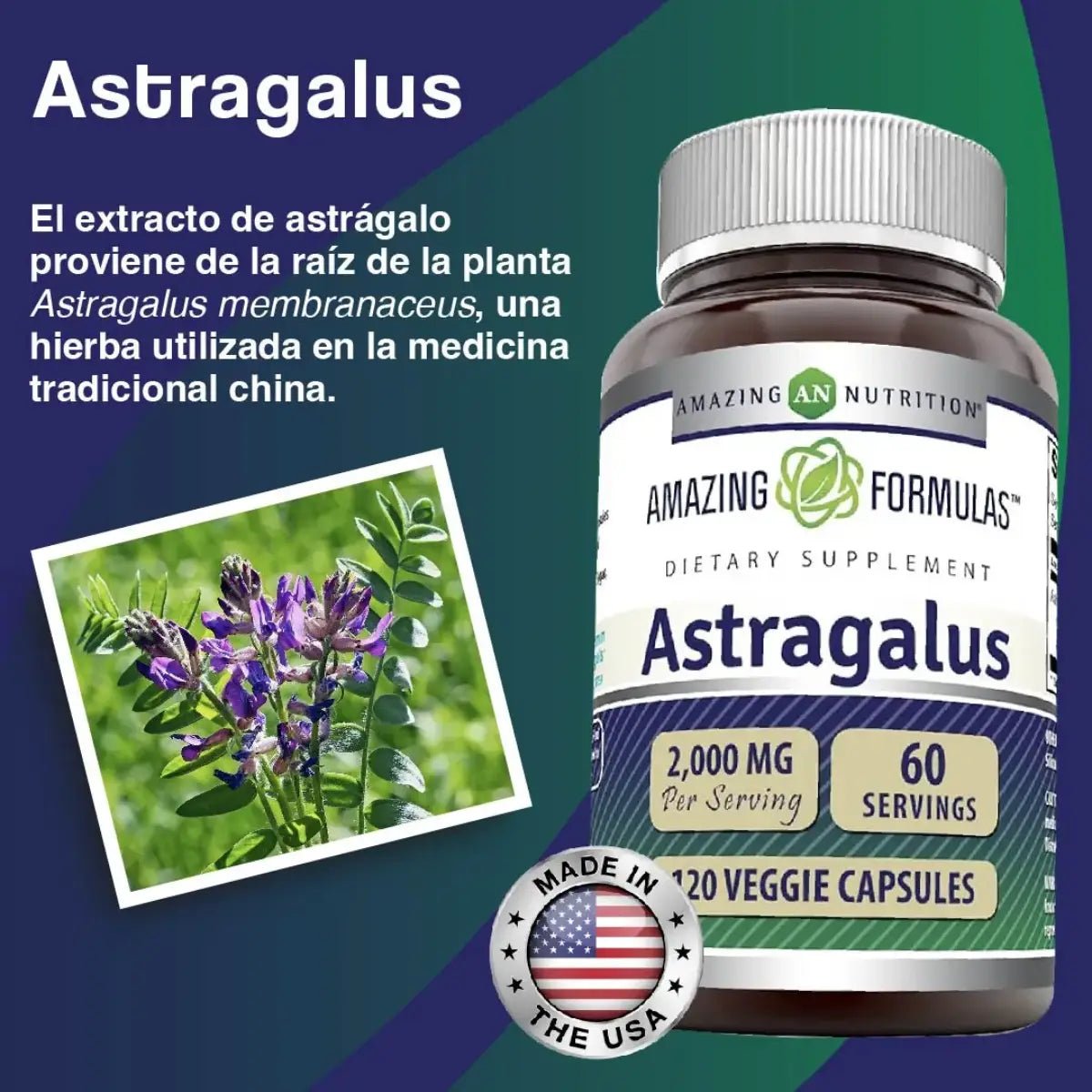 Amazing Formulas Astrágalo 2000mg 120 Cápsulas - Hi Vitamins