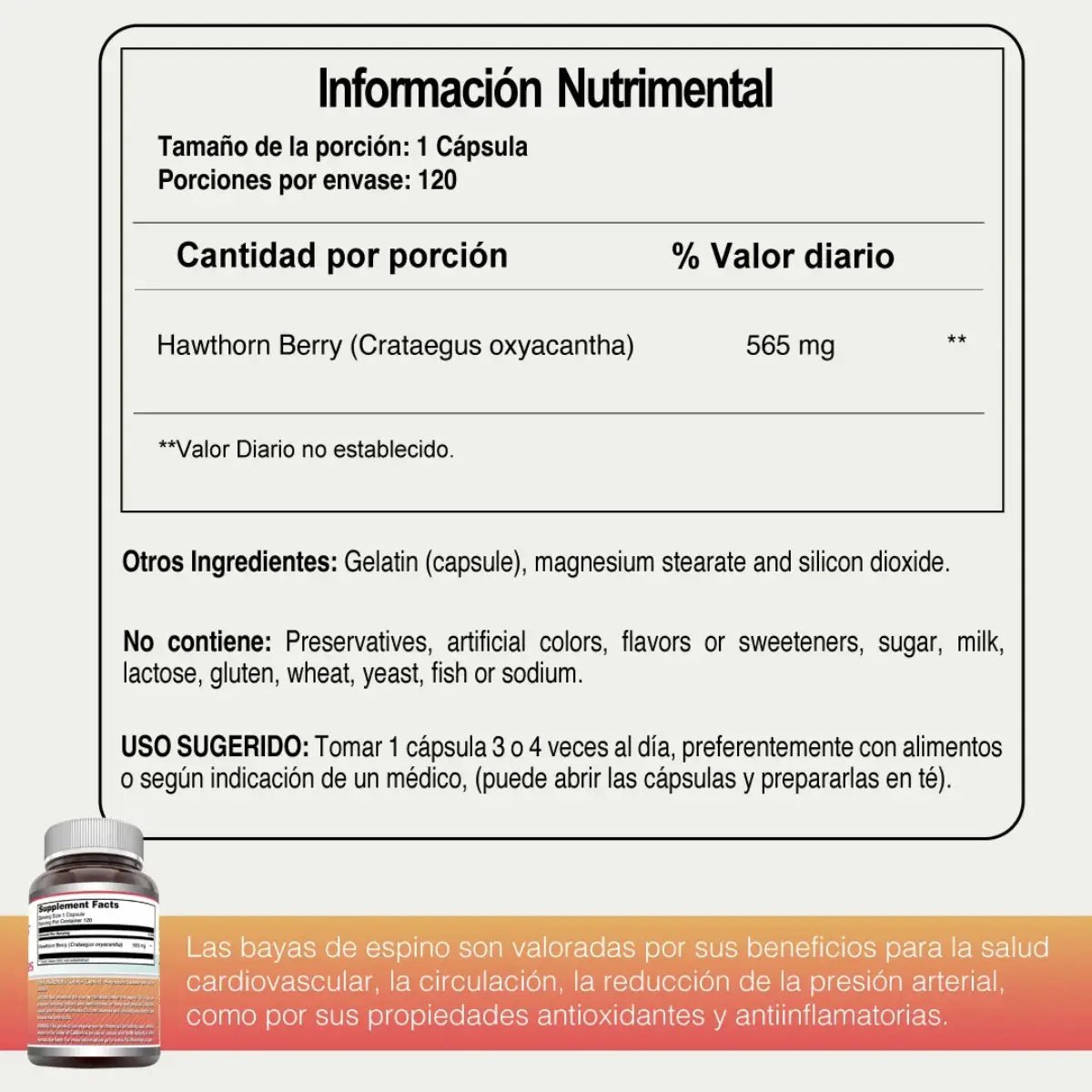 Amazing Formulas Bayas de Espino 565mg 120 Cápsulas - Hi Vitamins