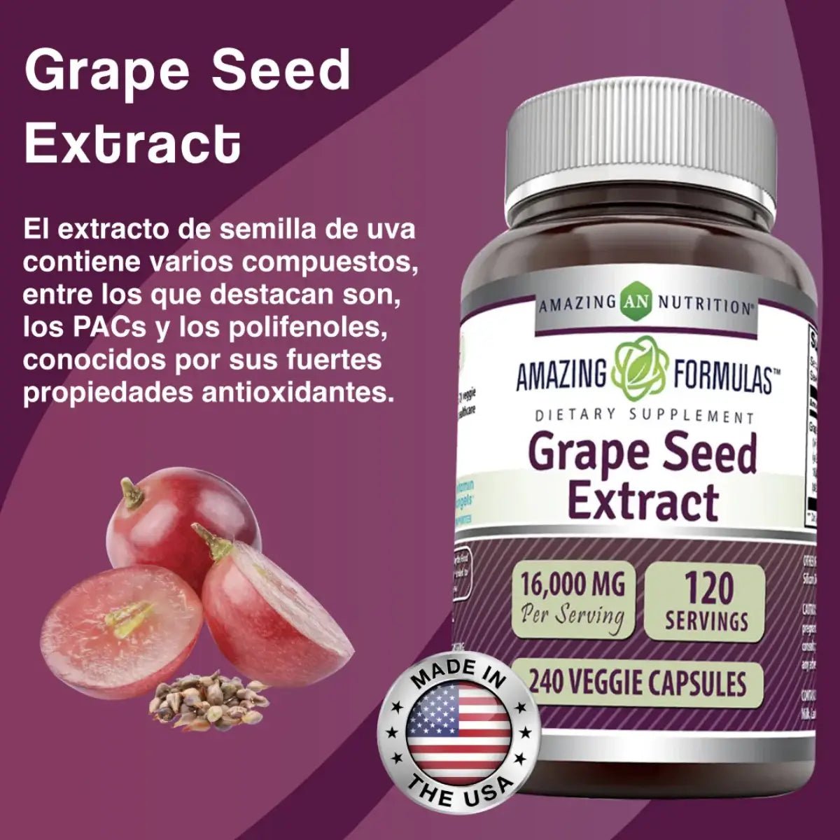 Amazing Formulas Extracto de Semilla de Uva 16000 Mg 240 Cápsulas - Hi Vitamins