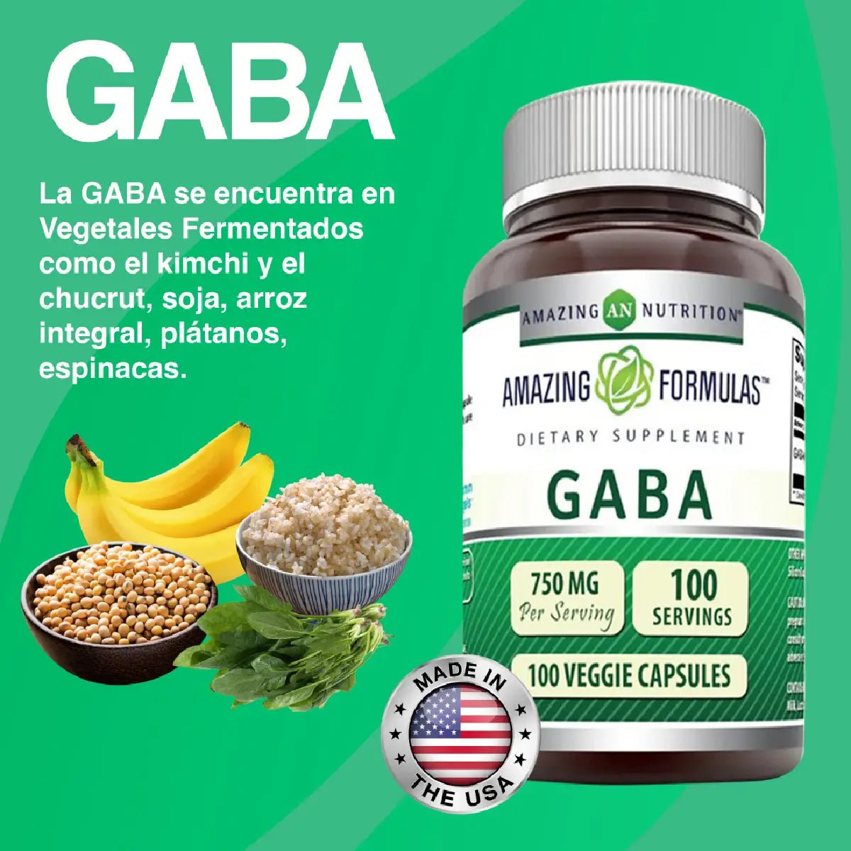 Amazing Fórmulas GABA 100 Cápsulas - Hi Vitamins
