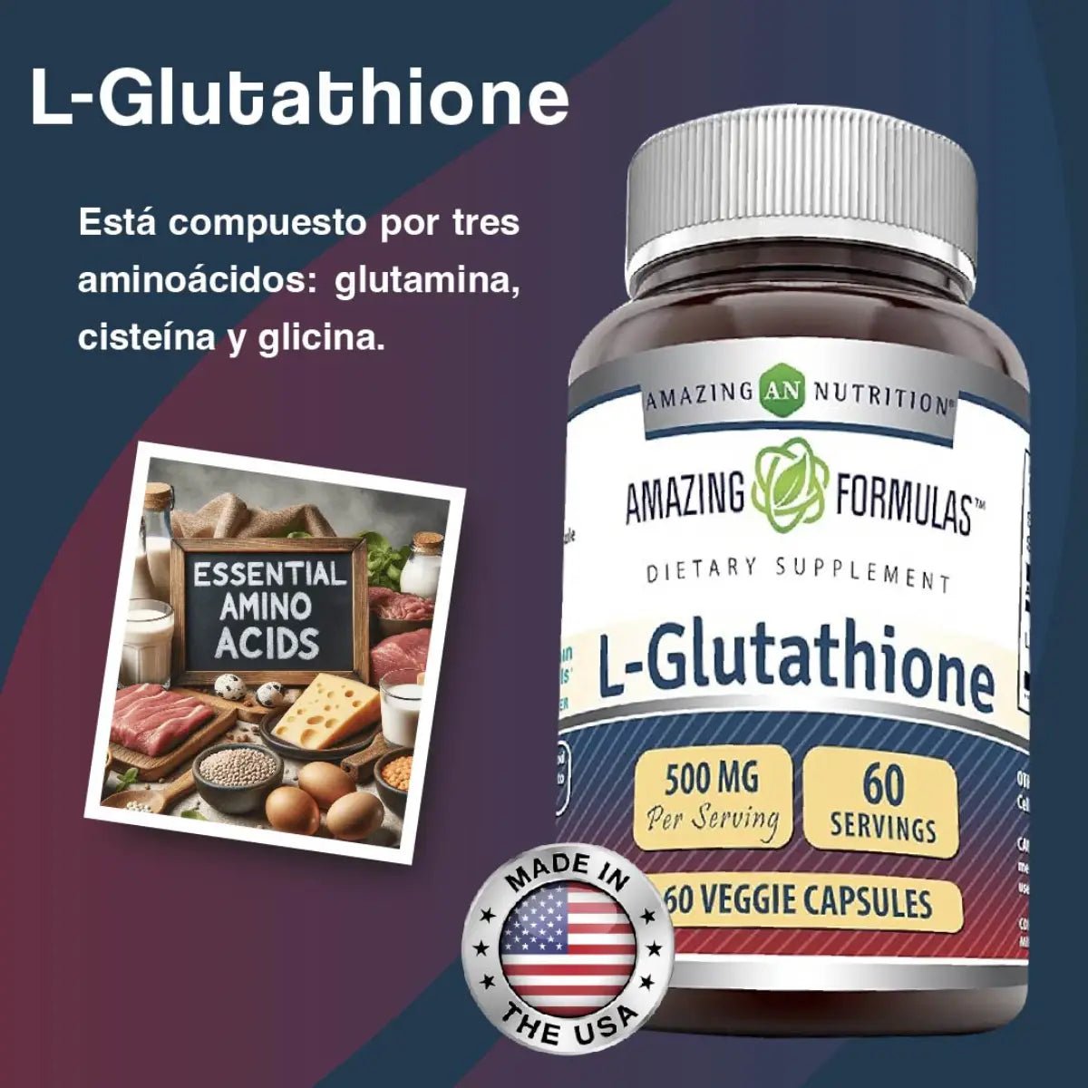 Amazing Formulas Glutathione 500 Mg 60 Cápsulas - Hi Vitamins