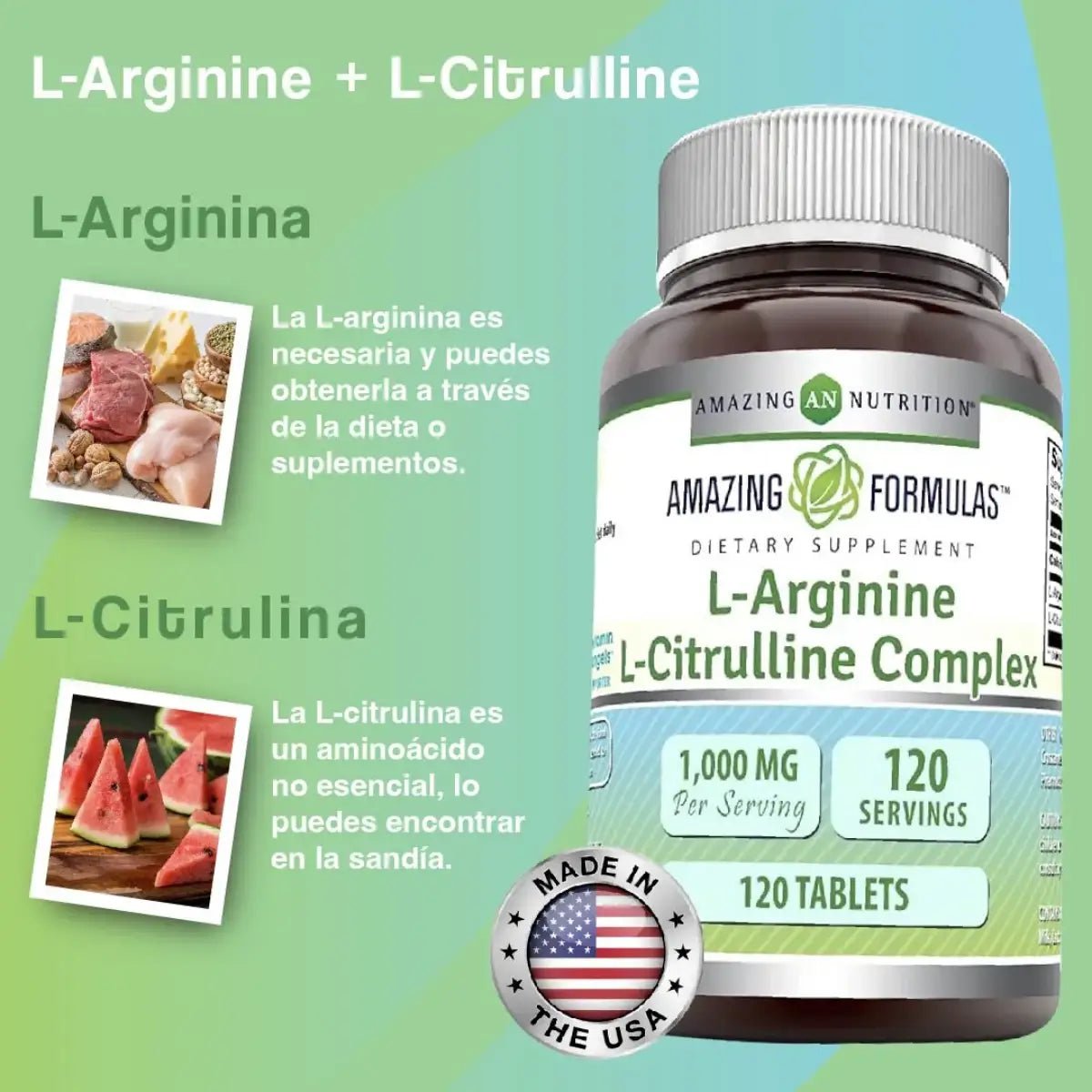 Amazing Formulas L - Argininina/L - Citrulina Complex 1000 Mg 120 Tabletas - Hi Vitamins