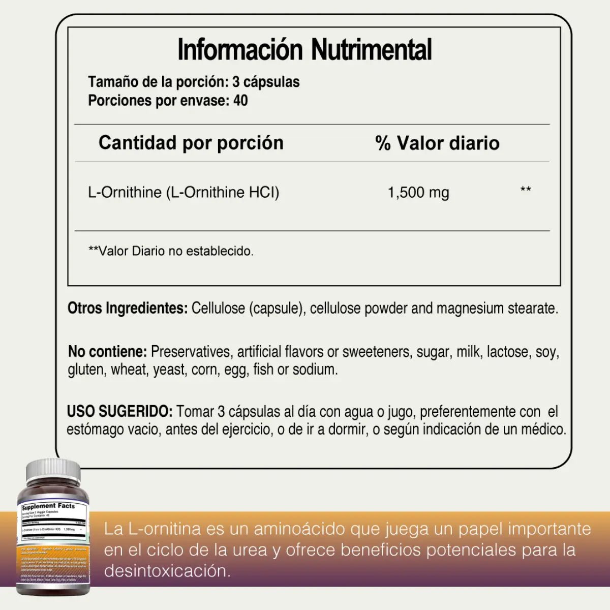 Amazing Formulas L - Ornitina 1500 Mg 120 Cápsulas - Hi Vitamins