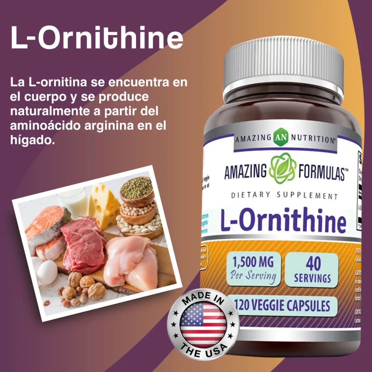 Amazing Formulas L - Ornitina 1500 Mg 120 Cápsulas - Hi Vitamins