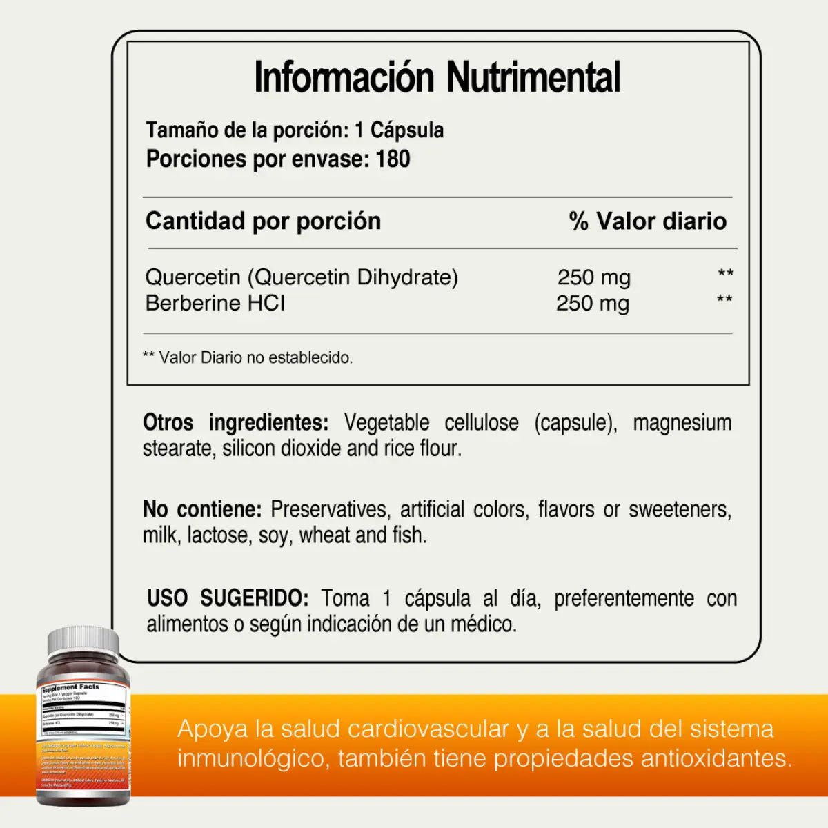 Amazing Formulas Quercetina Berberina 500 Mg 180 Cápsulas - Hi Vitamins