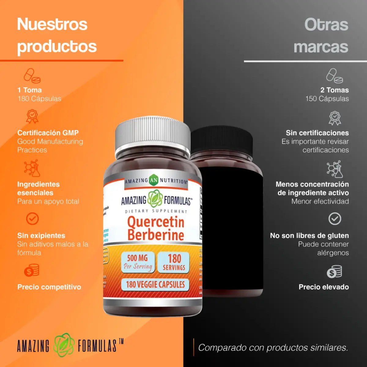 Amazing Formulas Quercetina Berberina 500 Mg 180 Cápsulas - Hi Vitamins