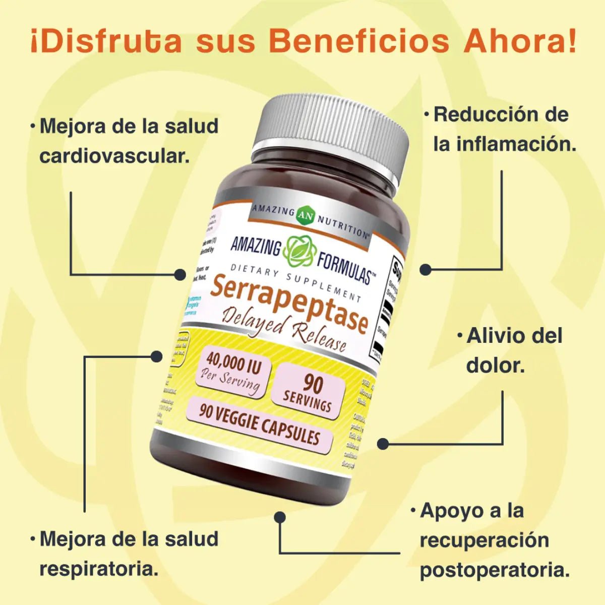 Amazing Formulas Serrapeptasa 40000 UI 90 Cápsulas - Hi Vitamins