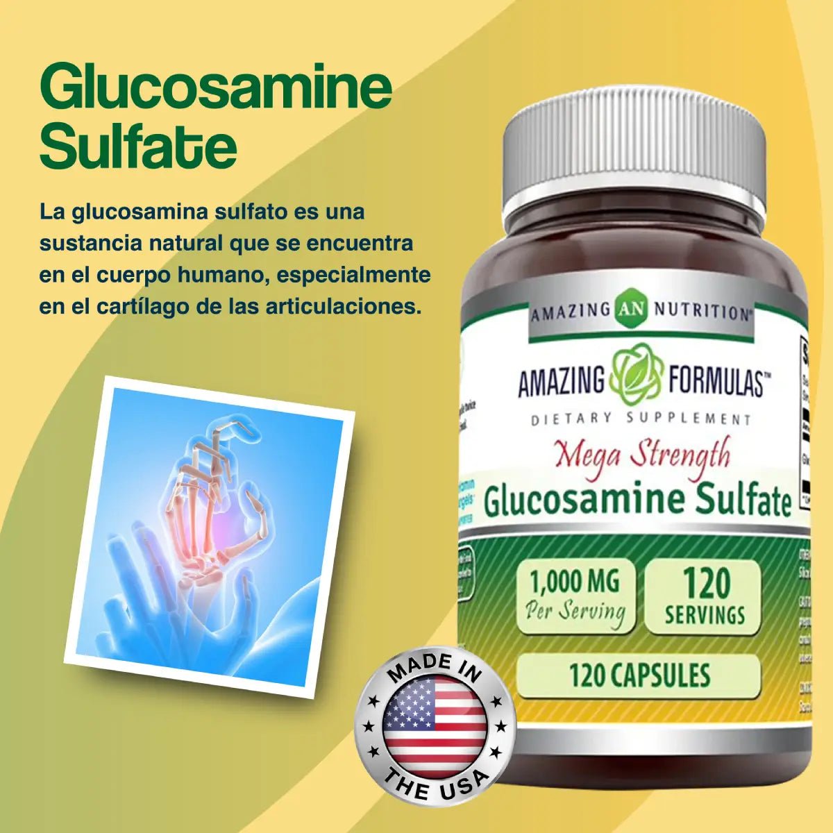 Amazing Formulas Sulfato de Glucosamina Máxima Potencia 1000 mg 120 cápsulas - Hi Vitamins