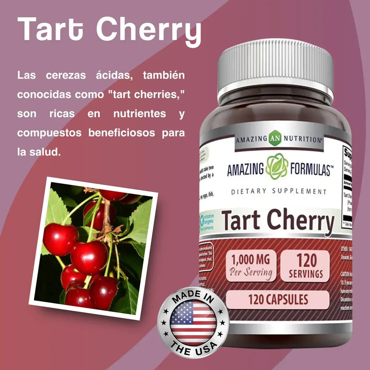 Amazing Formulas Tart Cherry 1000 Mg 120 Cápsulas - Hi Vitamins