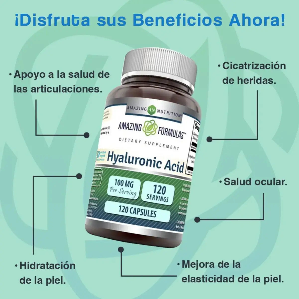 Amazing Nutrition Ácido Hialurónico 100mg 120 Cápsulas - Hi Vitamins