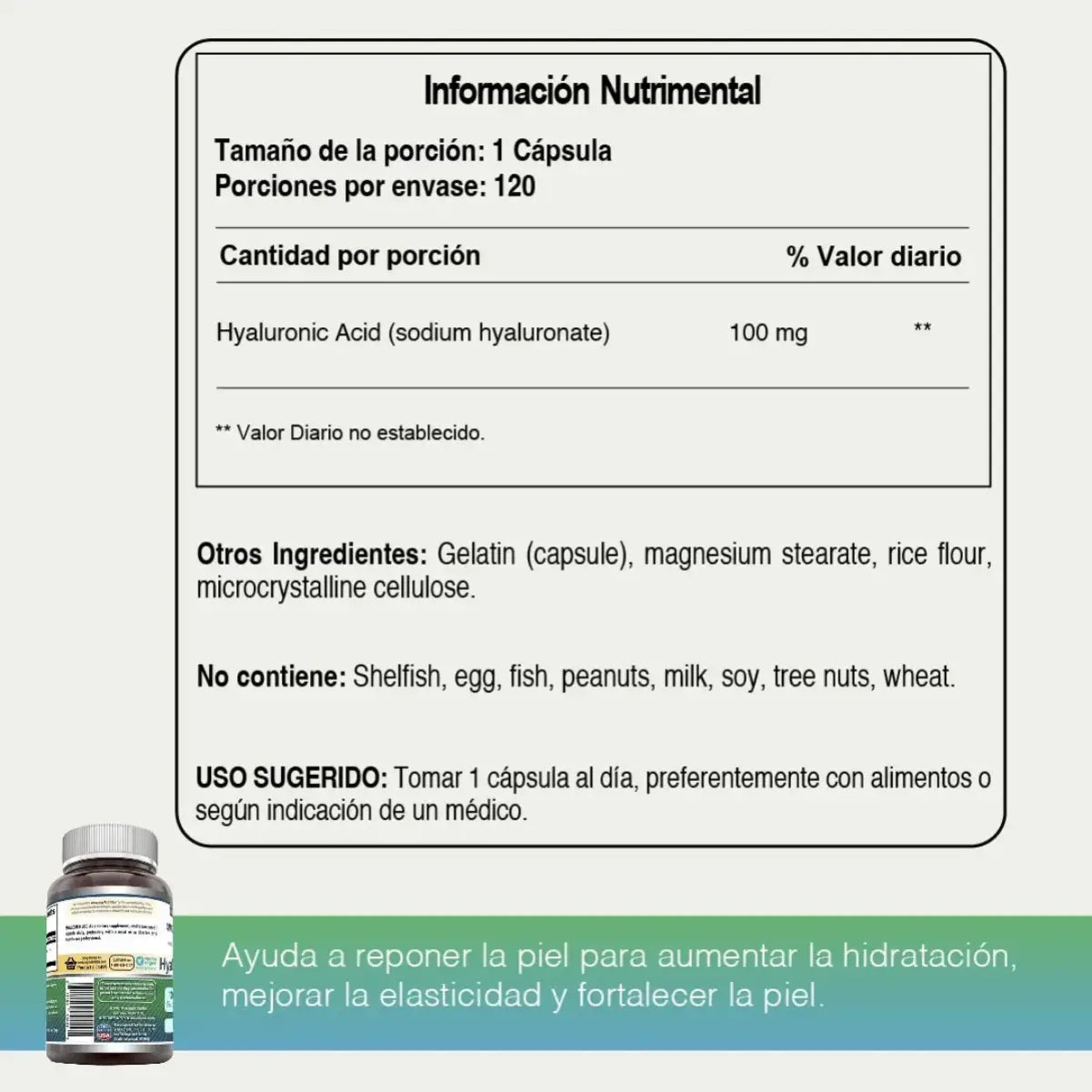 Amazing Nutrition Ácido Hialurónico 100mg 120 Cápsulas - Hi Vitamins