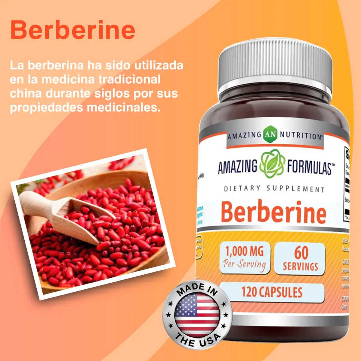 Amazing Nutrition Berberine 1000 Mg 120 Cápsulas - Hi Vitamins