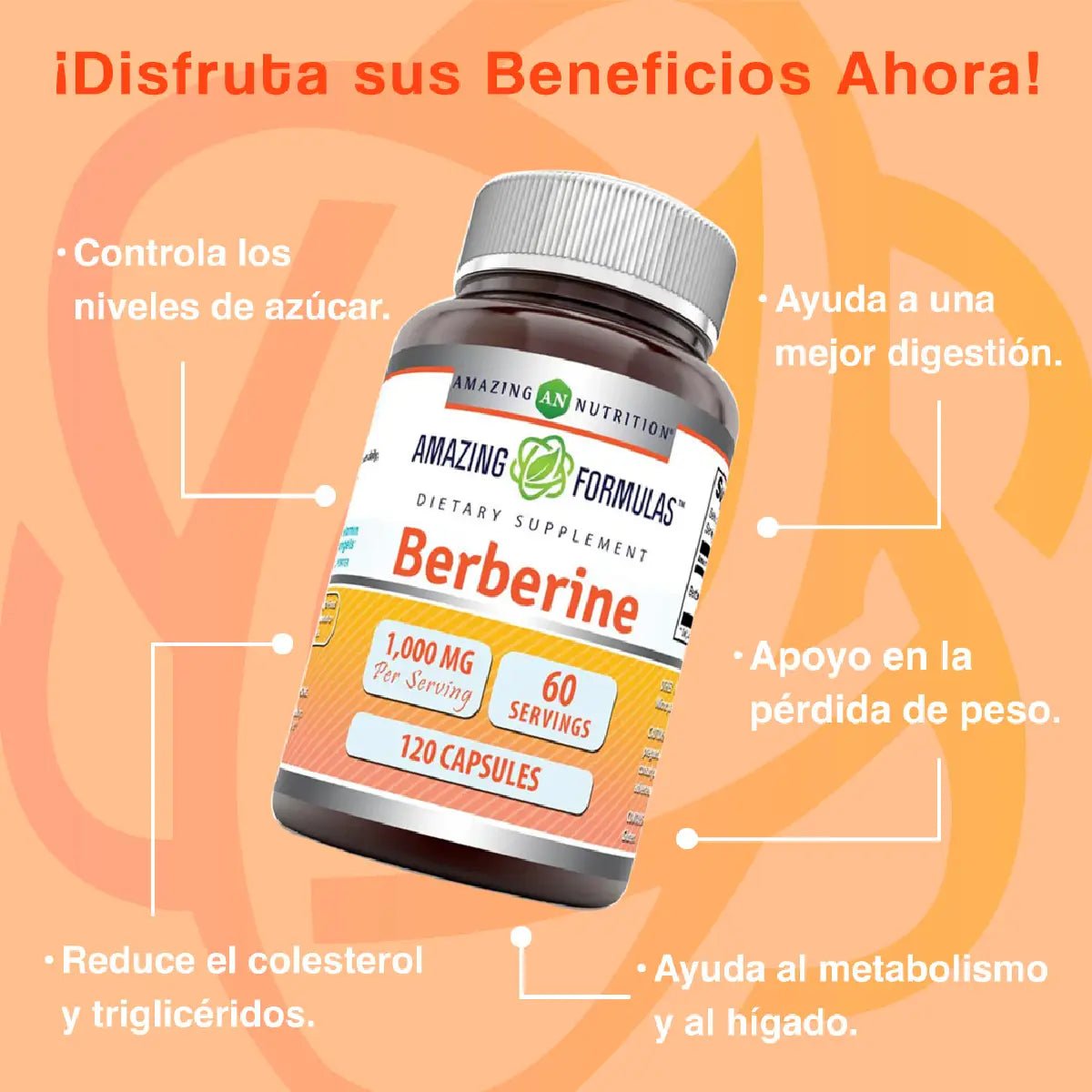 Amazing Nutrition Berberine 1000 Mg 120 Cápsulas - Hi Vitamins