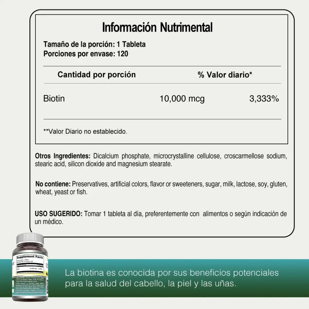 Amazing Nutrition Biotina 10,000 Mcg 120 Tabletas - Hi Vitamins