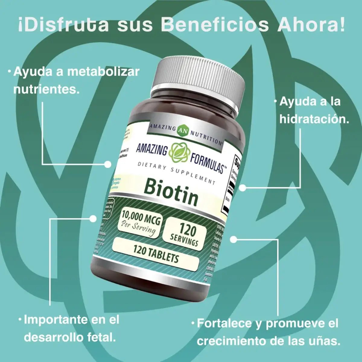 Amazing Nutrition Biotina 10,000 Mcg 120 Tabletas - Hi Vitamins