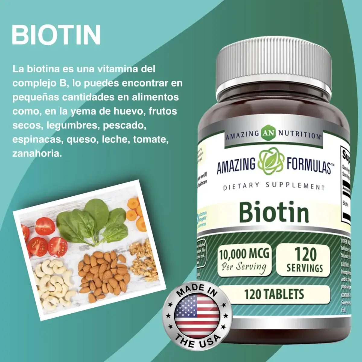 Amazing Nutrition Biotina 10,000 Mcg 120 Tabletas - Hi Vitamins