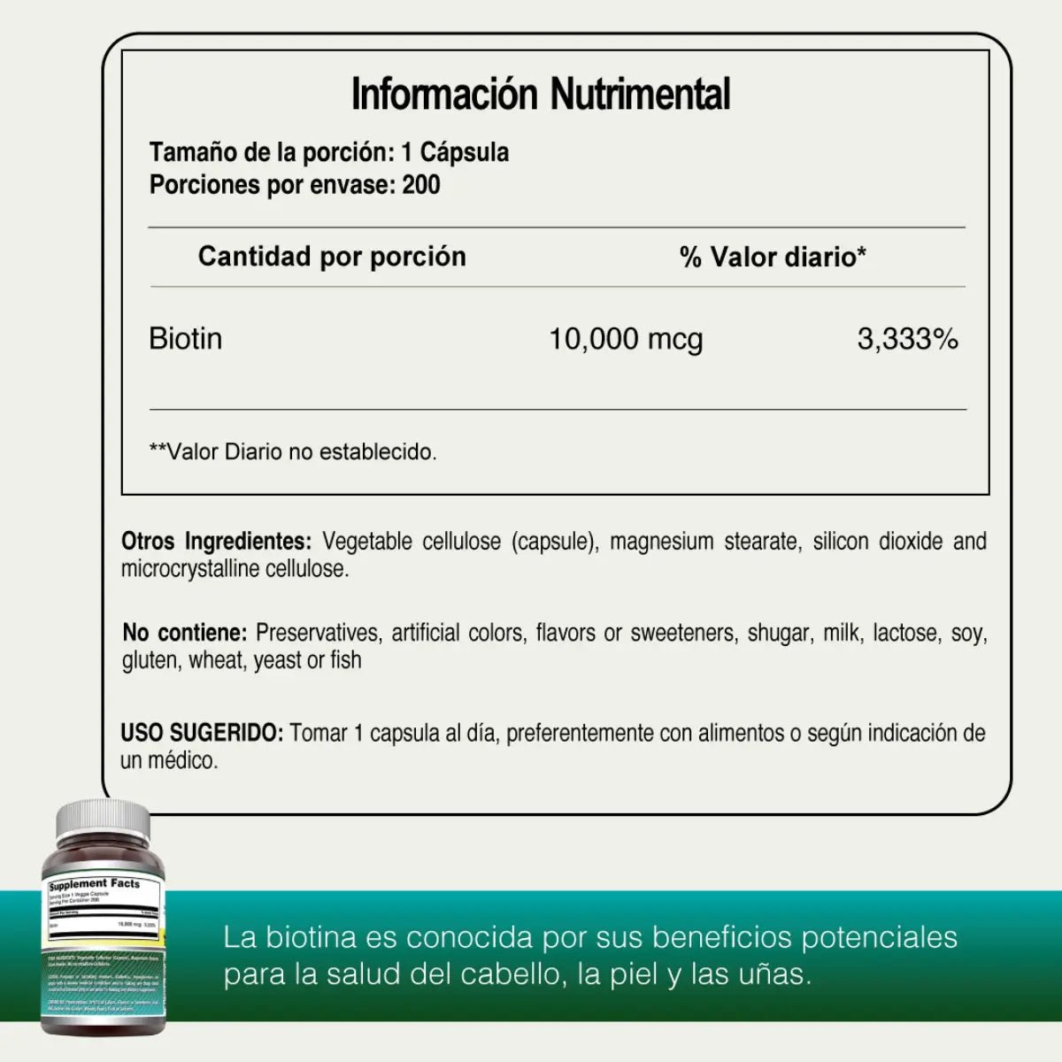 Amazing Nutrition Biotina 10,000 Mcg 200 Cápsulas - Hi Vitamins