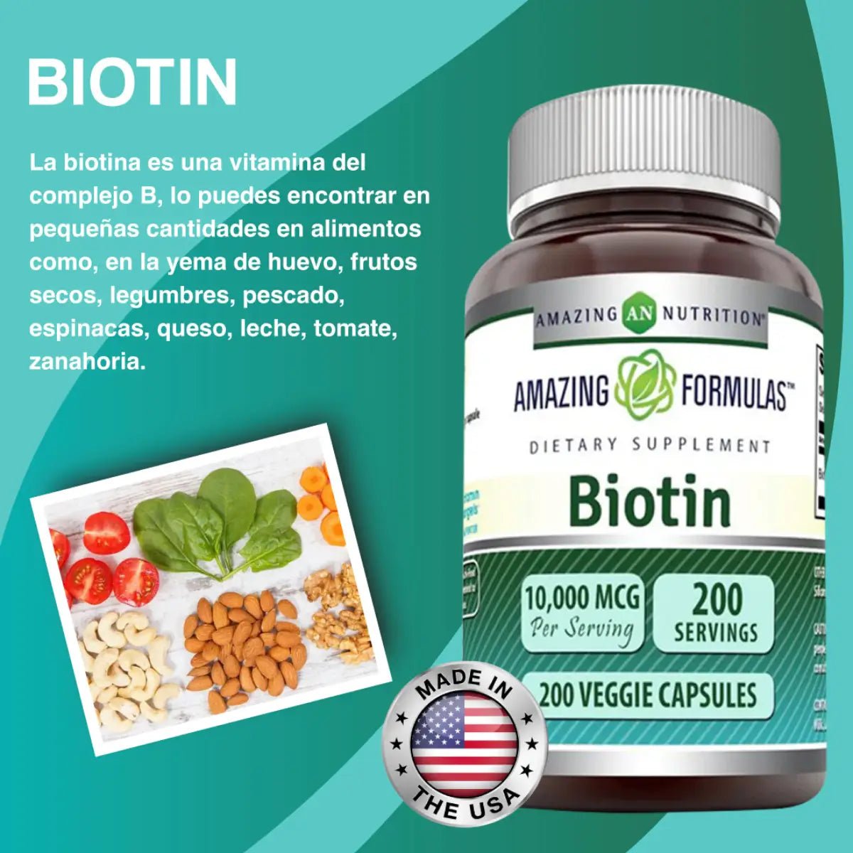 Amazing Nutrition Biotina 10,000 Mcg 200 Cápsulas - Hi Vitamins