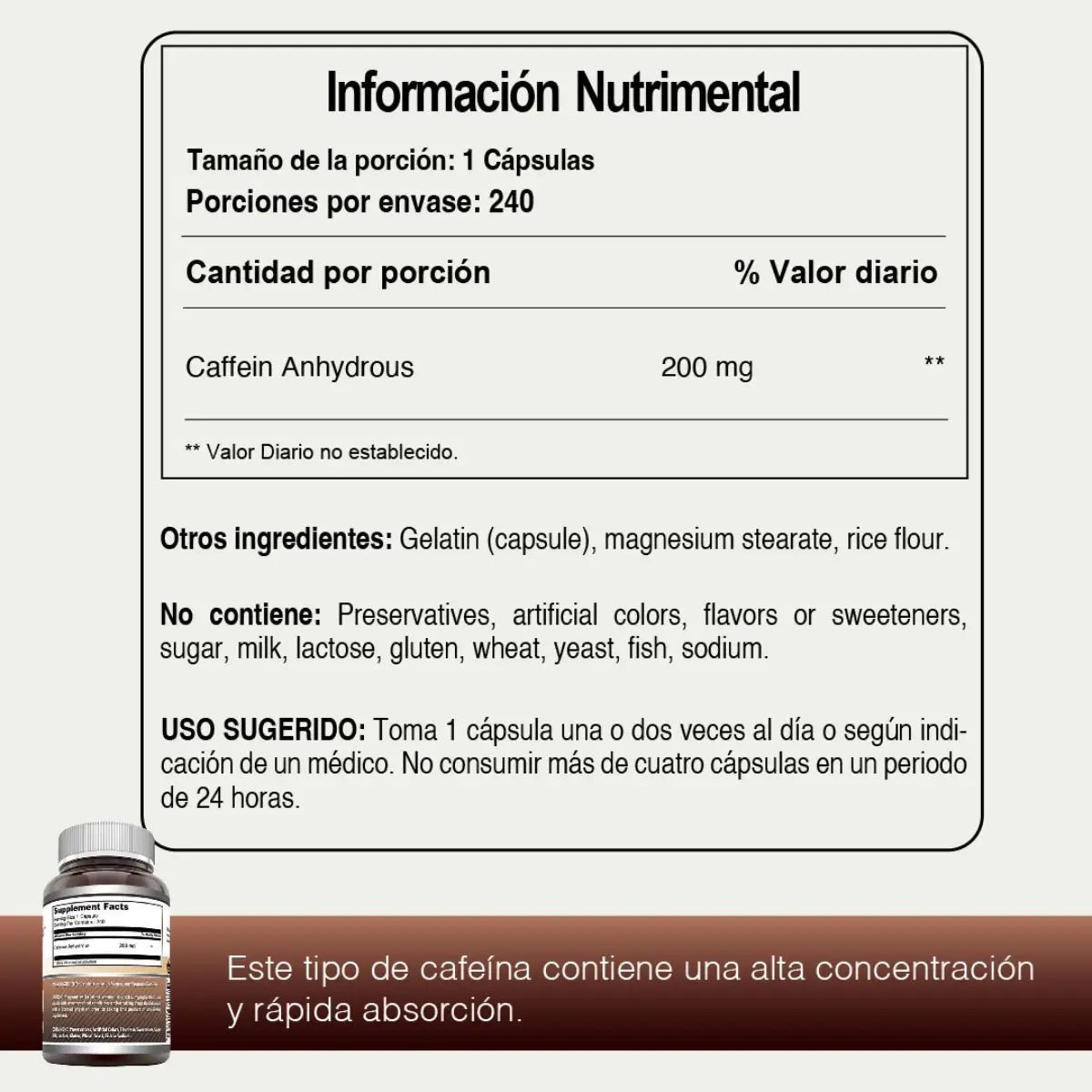 Amazing Nutrition Caffeine 200 Mg 240 Cápsulas - Hi Vitamins