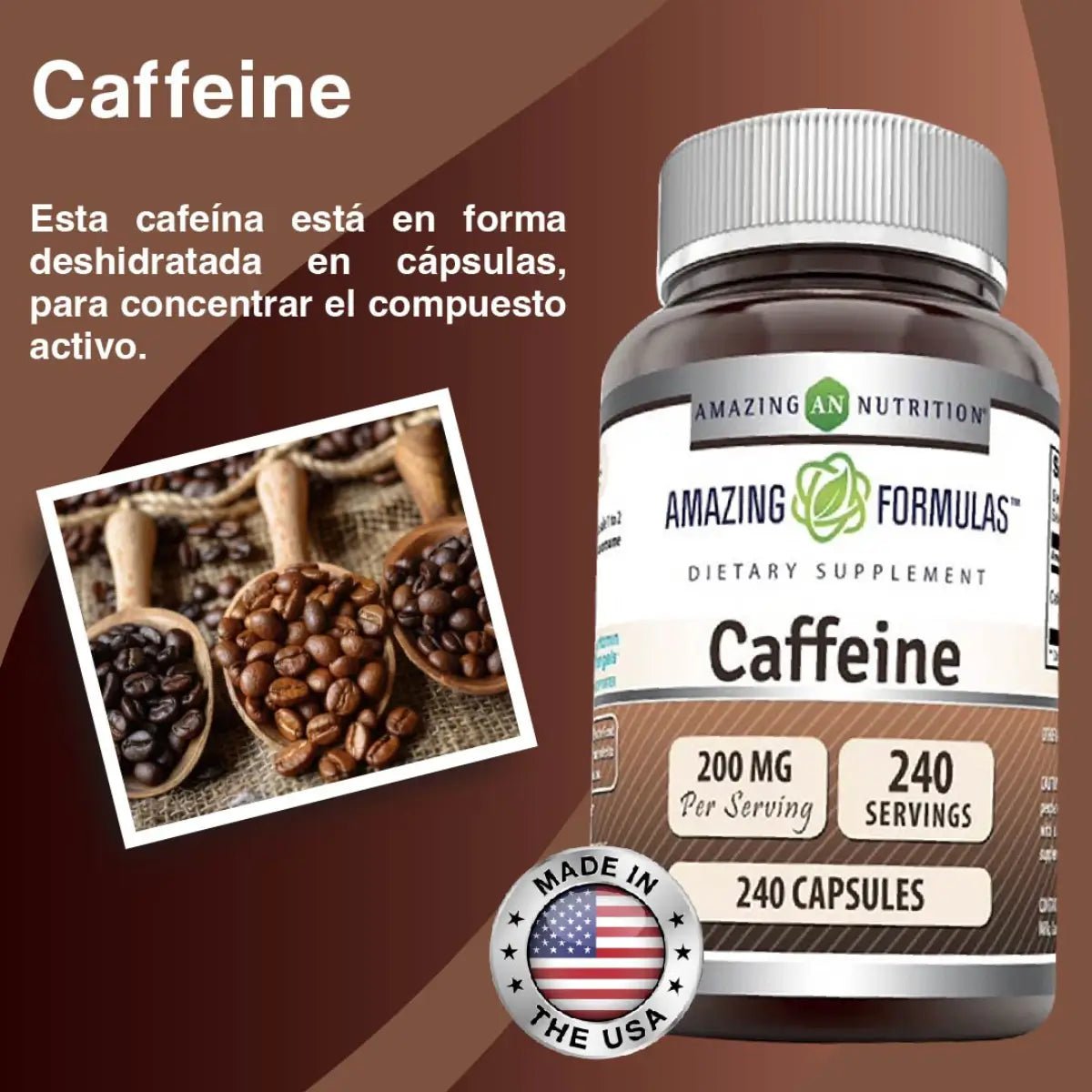 Amazing Nutrition Caffeine 200 Mg 240 Cápsulas - Hi Vitamins