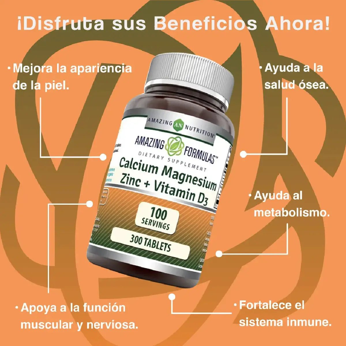 Amazing Nutrition Calcio Magnesio Zinc + Vitamina D3 300 Tabletas - Hi Vitamins