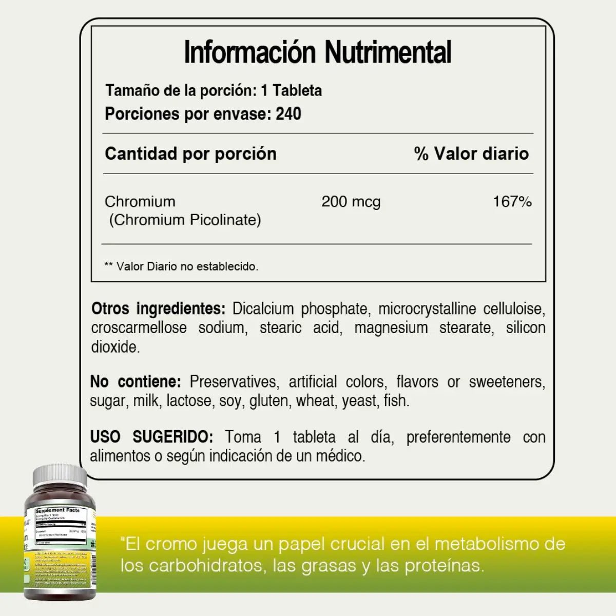 Amazing Nutrition Chromium Picolinate 200 Mcg 240 Tabletas - Hi Vitamins
