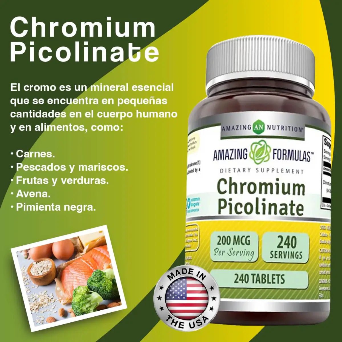 Amazing Nutrition Chromium Picolinate 200 Mcg 240 Tabletas - Hi Vitamins