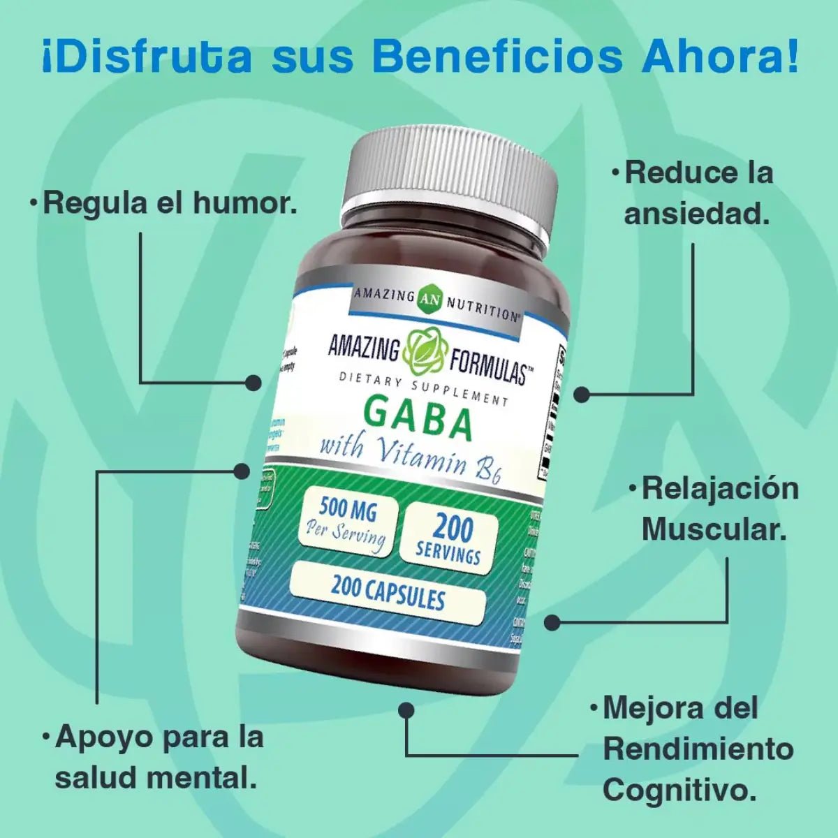 Amazing Nutrition GABA con Vitamina B 500mg 200 Cápsulas - Hi Vitamins