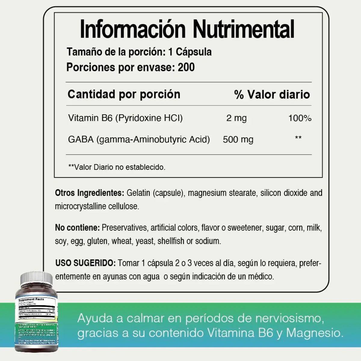 Amazing Nutrition GABA con Vitamina B 500mg 200 Cápsulas - Hi Vitamins