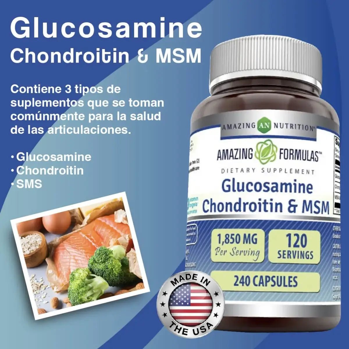 Amazing Nutrition Glucosamina Condroitina MSM 240 Cápsulas - Hi Vitamins