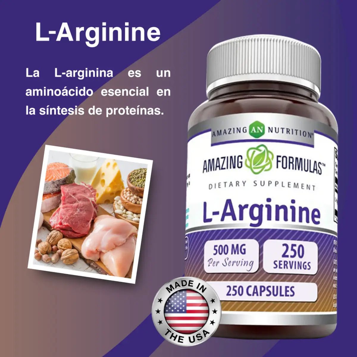 Amazing Nutrition L - Arginina 500 Mg 250 Cápsulas - Hi Vitamins