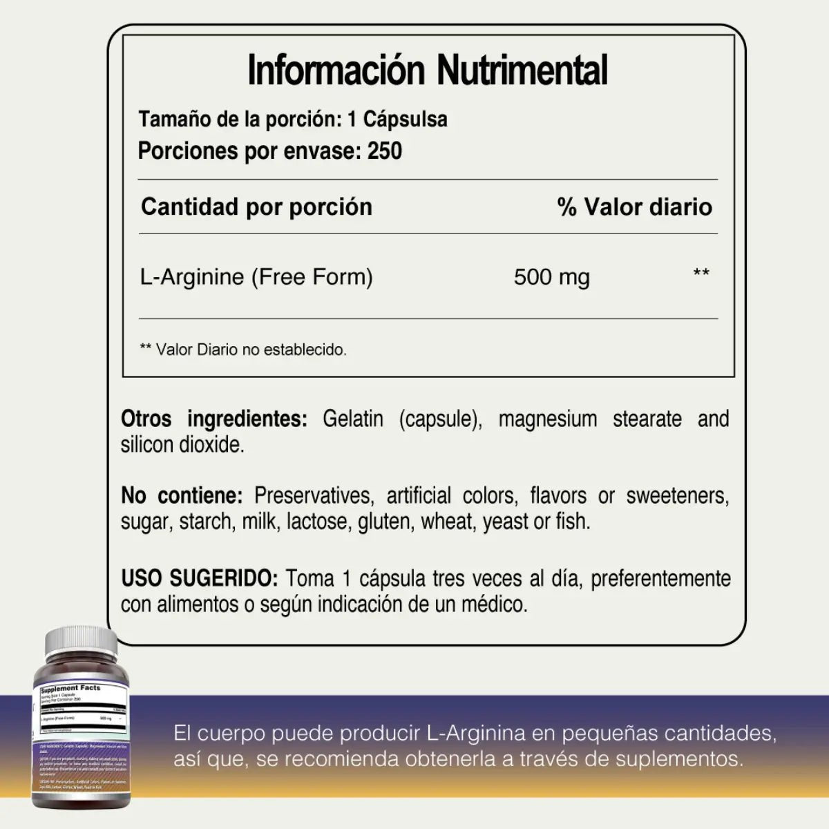 Amazing Nutrition L - Arginina 500 Mg 250 Cápsulas - Hi Vitamins
