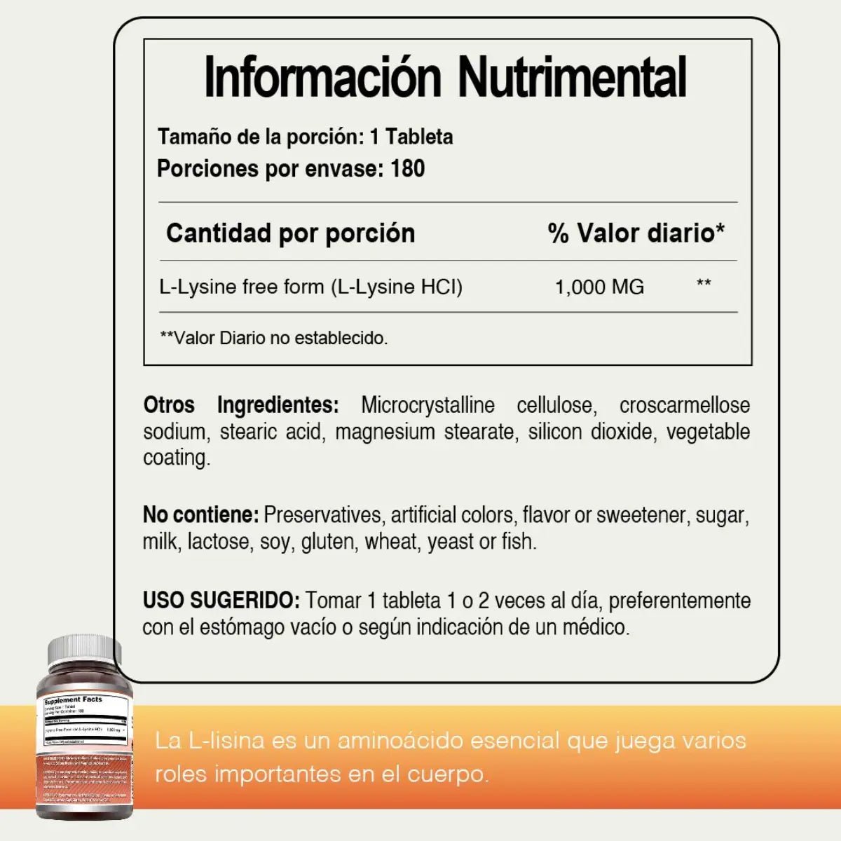 Amazing Nutrition L - Lysine 1000 Mg 180 Tabletas - Hi Vitamins