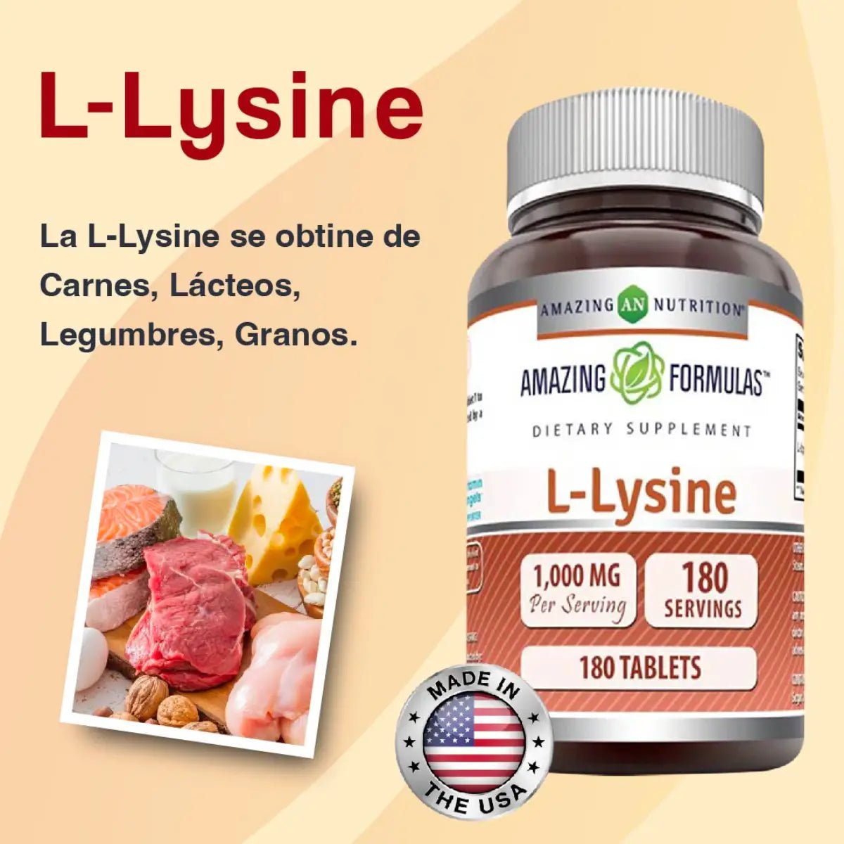 Amazing Nutrition L - Lysine 1000 Mg 180 Tabletas - Hi Vitamins