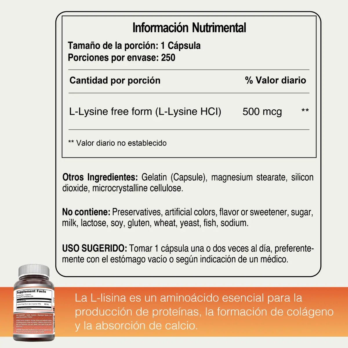 Amazing Nutrition L - Lysine 500 Mg 180 Tabletas - Hi Vitamins