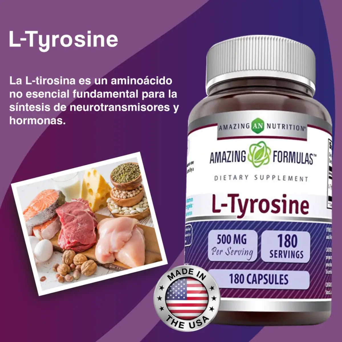 Amazing Nutrition L - Tyrosine 500mg 180 Cápsulas - Hi Vitamins