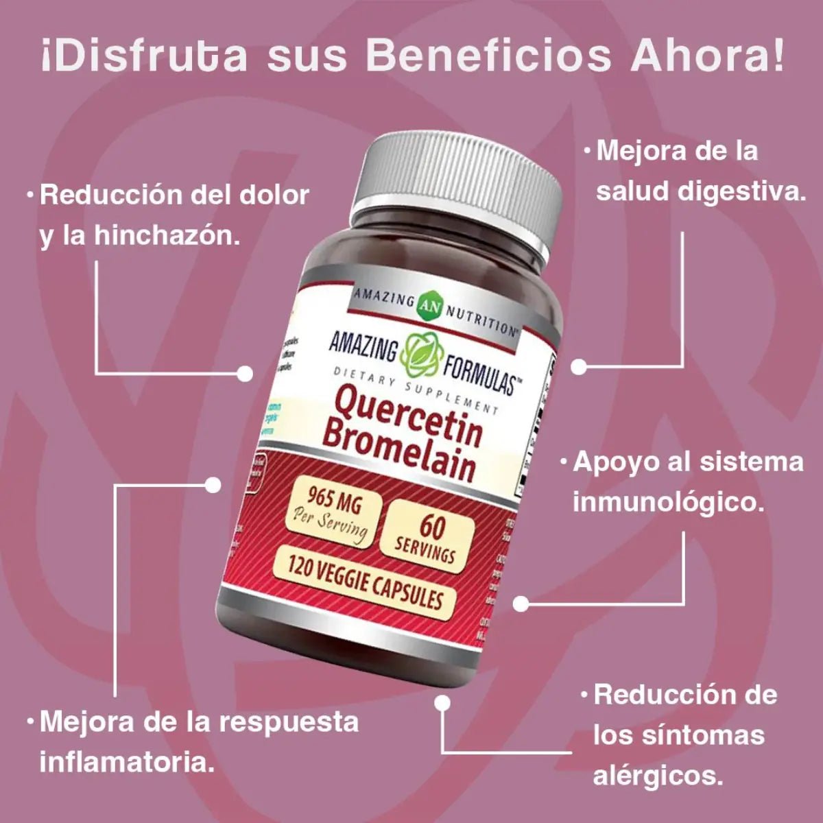 Amazing Nutrition Quercetina y Bromelina 120 Cápsulas - Hi Vitamins