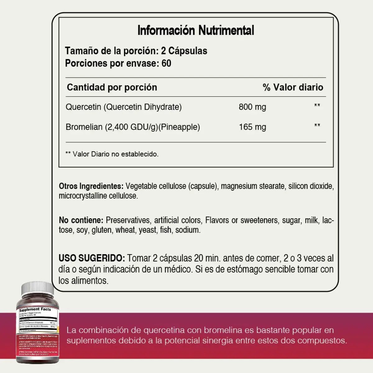 Amazing Nutrition Quercetina y Bromelina 120 Cápsulas - Hi Vitamins