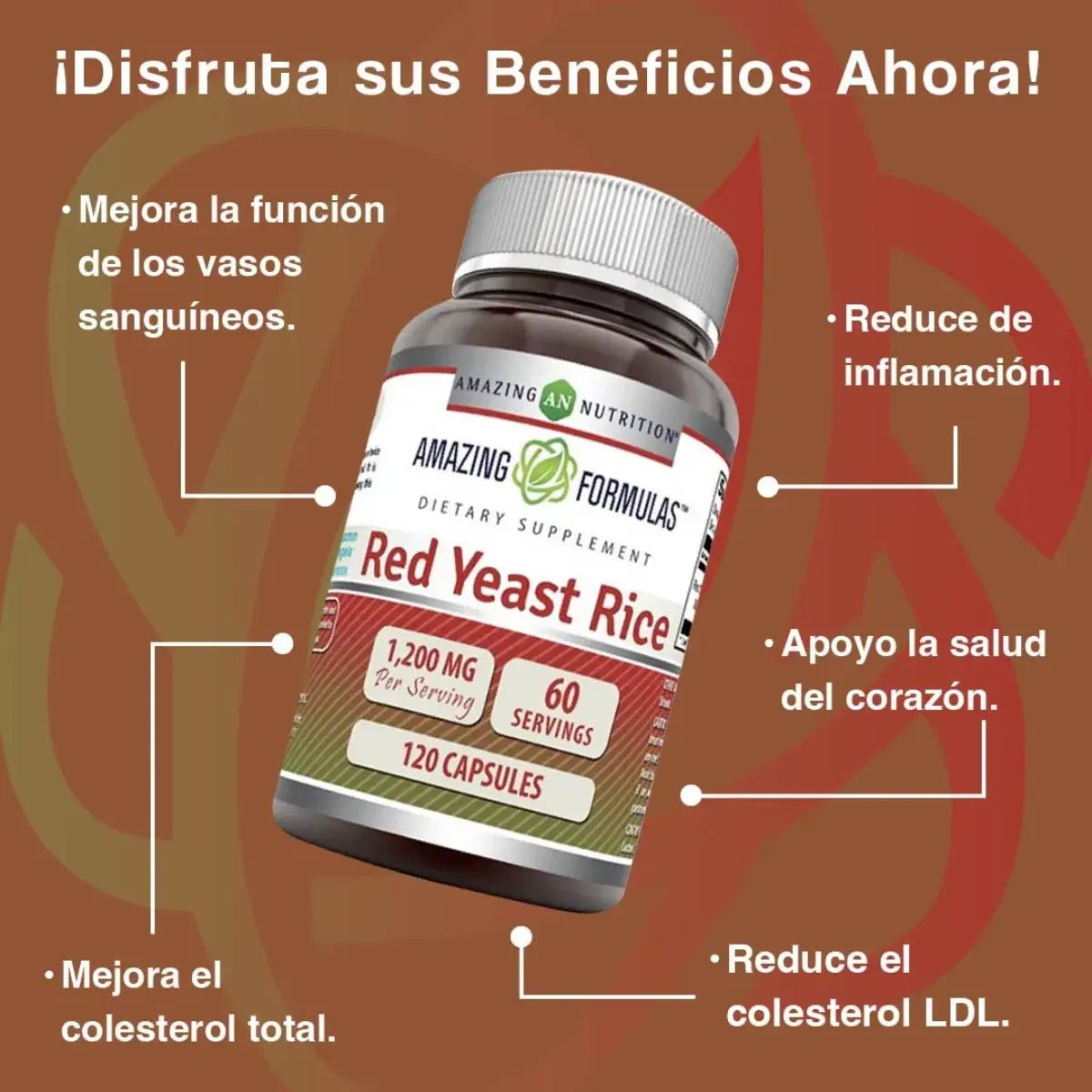 Amazing Nutrition Red Yeast Rice 1200mg 120 Cápsulas - Hi Vitamins