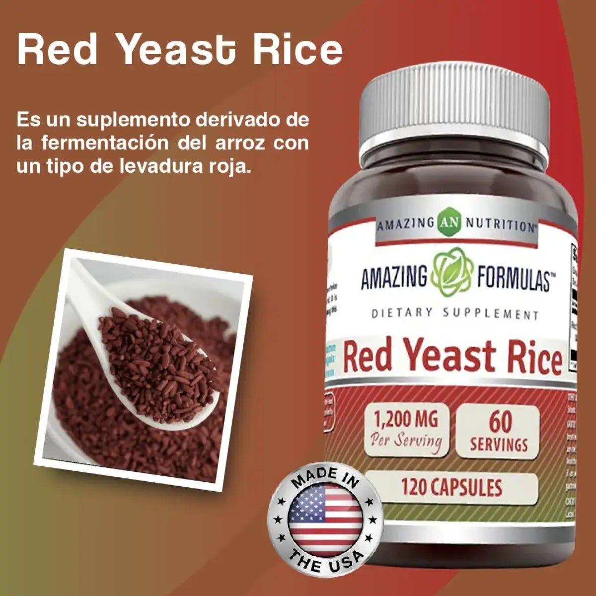 Amazing Nutrition Red Yeast Rice 1200mg 120 Cápsulas - Hi Vitamins