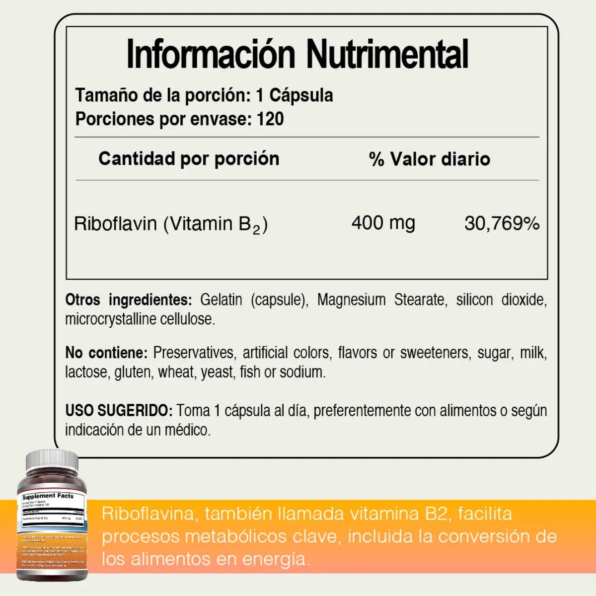 Amazing Nutrition Riboflavina 400 Mg 120 Cápsulas - Hi Vitamins