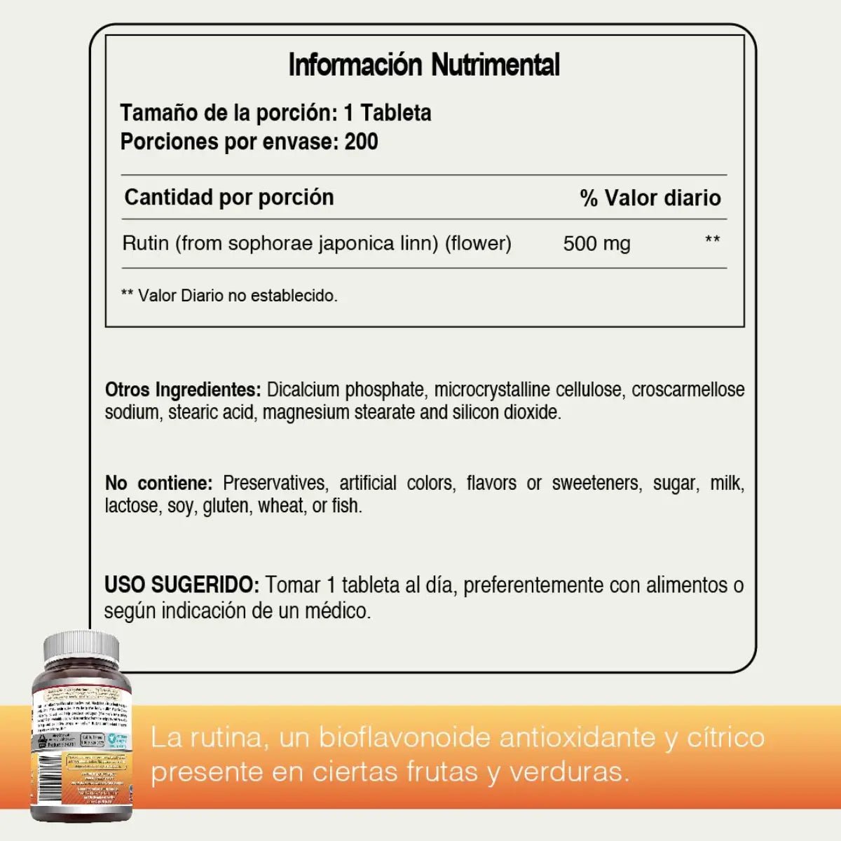 Amazing Nutrition Rutin 500 Mg 200 Tabletas - Hi Vitamins