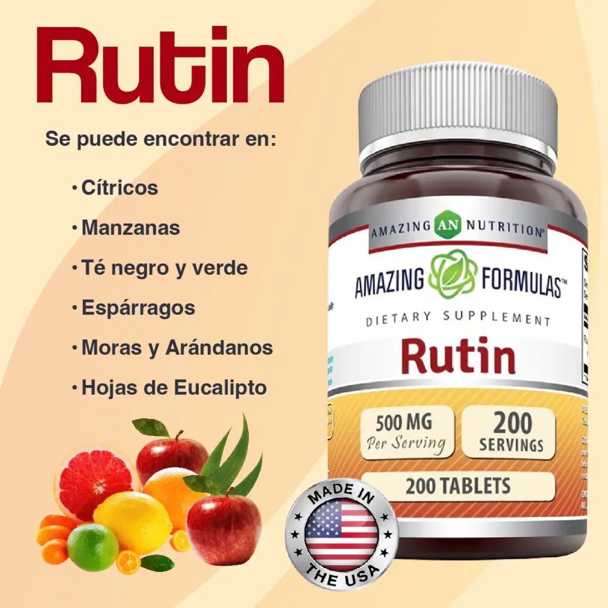 Amazing Nutrition Rutin 500 Mg 200 Tabletas - Hi Vitamins