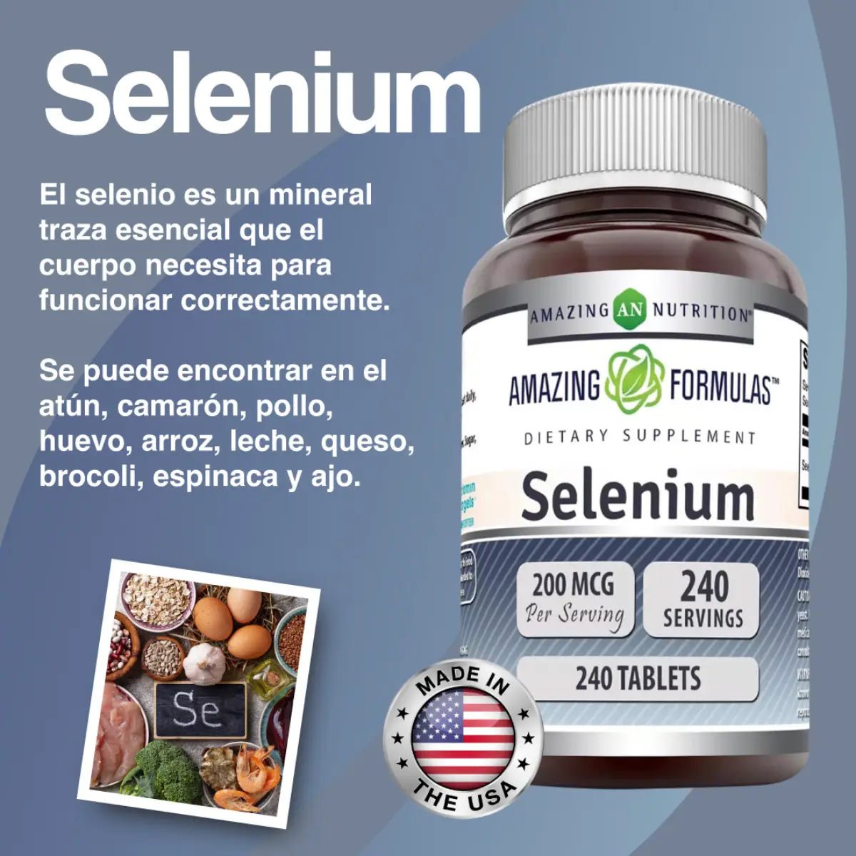 Ingrediente principal - Amazing Nutrition Selenio 240 Tabletas - Hi Vitamins. Envíos a todo México.