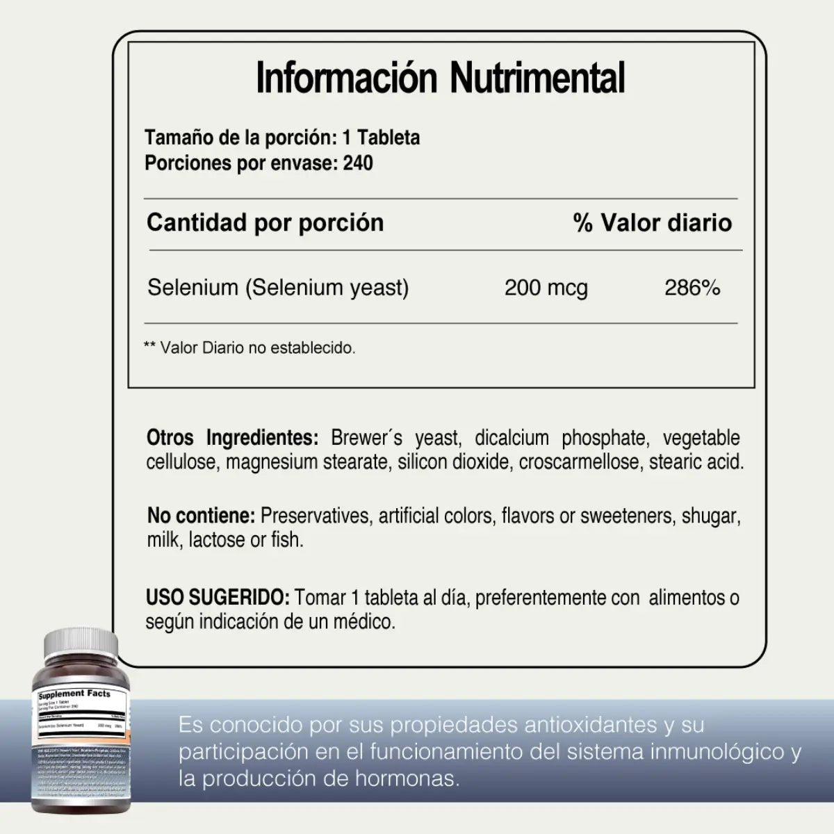 Ingredientes - Amazing Nutrition Selenio 240 Tabletas - Hi Vitamins. Envíos a todo México.