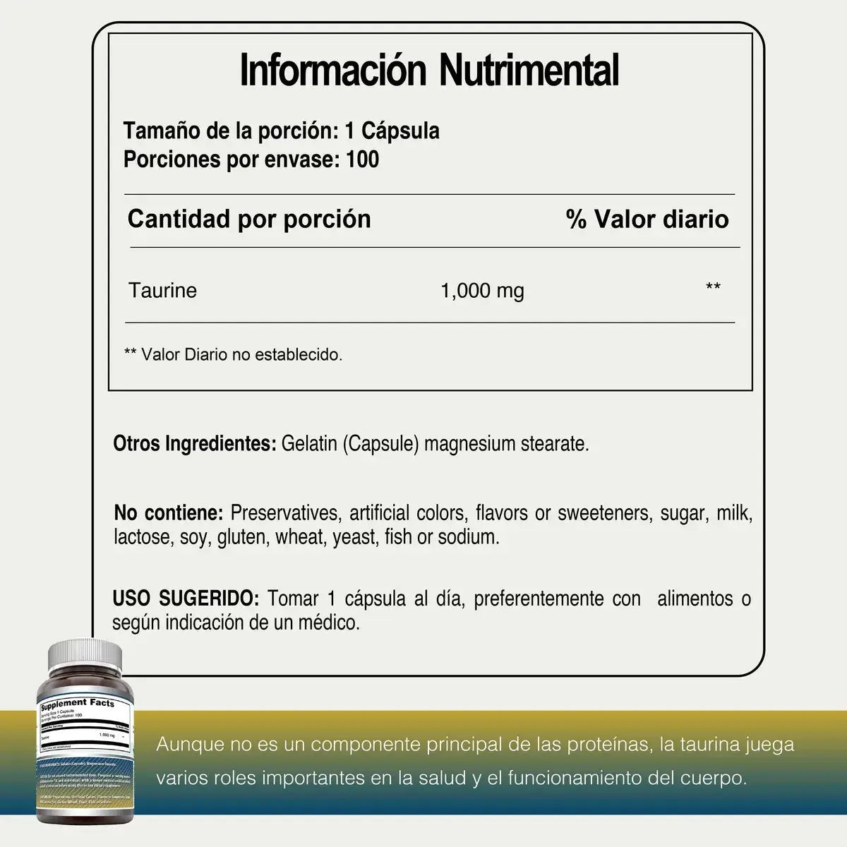 Amazing Nutrition Taurina 1000 Mg 100 Cápsulas - Hi Vitamins