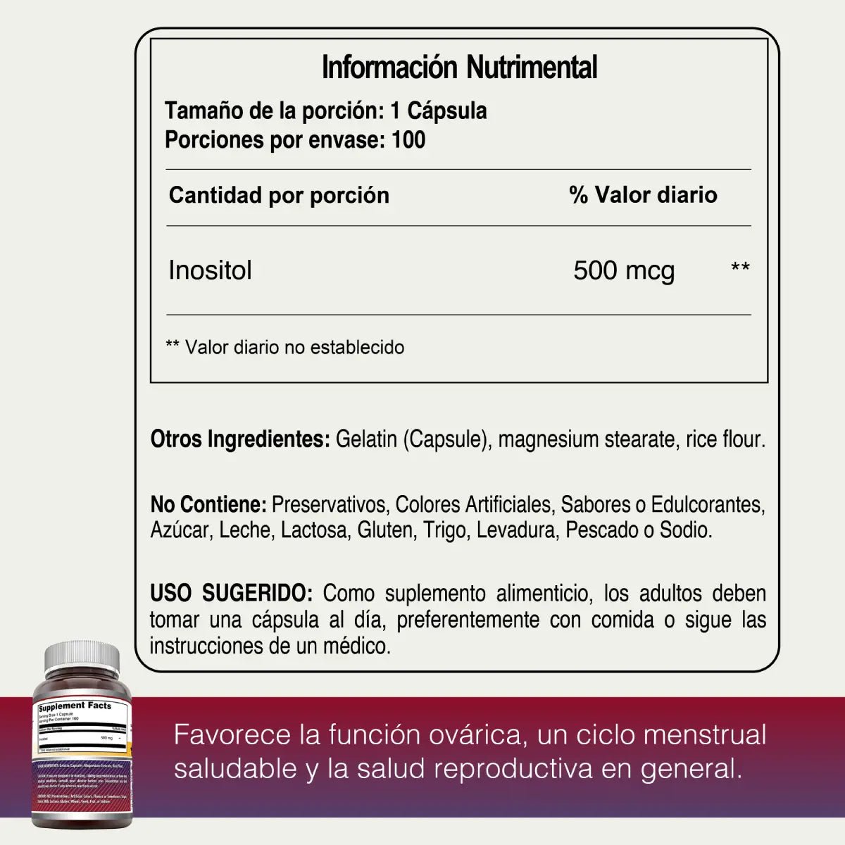 Amazing Nutrition® Inositol 500 Mg 100 Cápsulas - Hi Vitamins