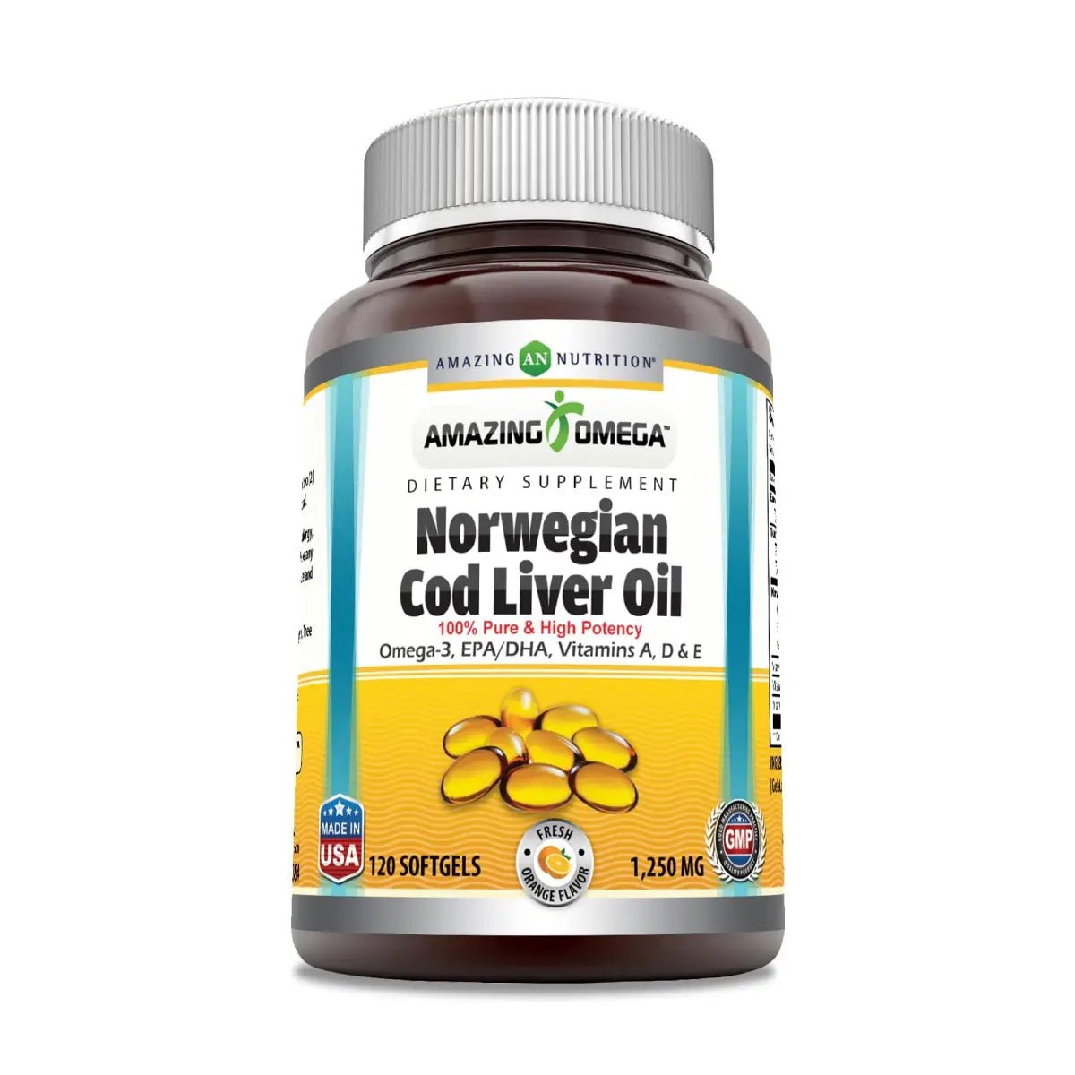 Amazing Nutrition® Norwegian Cod Liver Oil 1,250 Mg 120 Softgels - Hi Vitamins